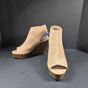 Indigo Rd High Heel Shooties Sz 9M Blush Pink Peep Toe Platform Slingback Wedge